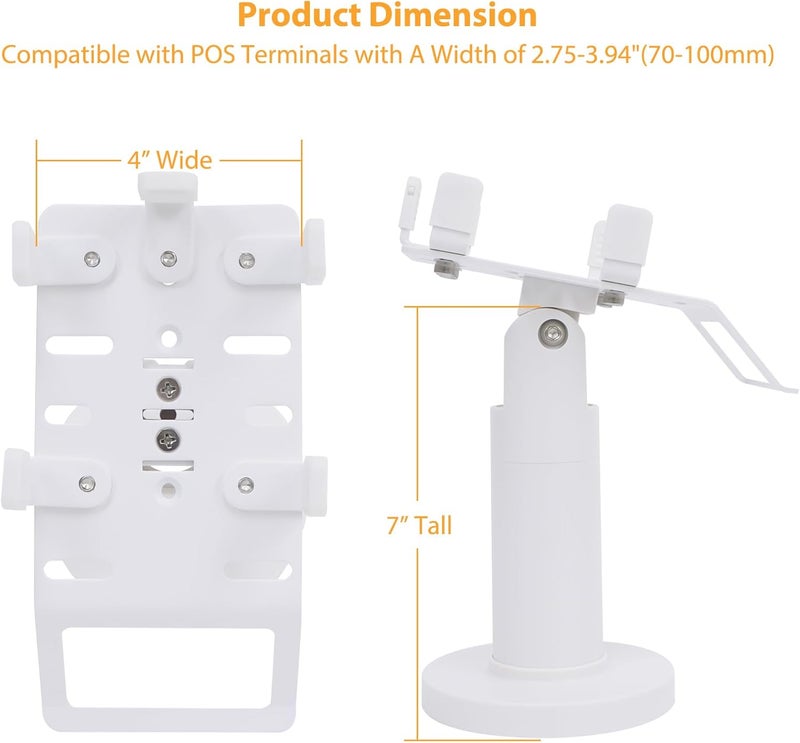 CRIZISTON Universal Square POS Machine Terminal Stand, Adjustable Square Credit Card Reader POS Stand, 7" Tall Swivel and Tilt Terminal Holder with Complete Kit, Screw-in and Adhesive, White - Image 2